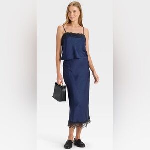 A NEW DAY Women's Lace Trim Midi Skirt - ™ Navy